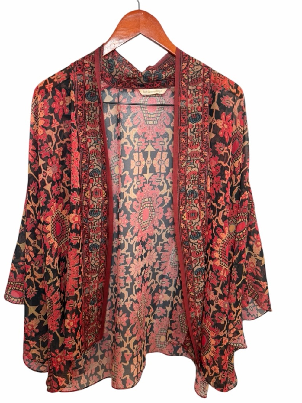 Soft Surroundings Red Paisley Sheer Kimono - Picture 2 of 9